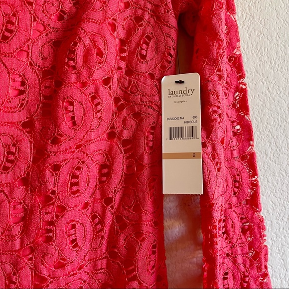Laundry by Shelli Segal NWT Red Lace Crochet Bell Sleeve Dress in Hibiscus - Picture 7 of 13